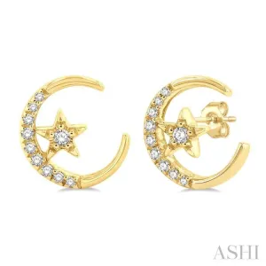 1/10 ctw Petite Islamic Symbol Crescent Moon and Star Round Cut Diamond Fashion Stud Earring in 10K Yellow Gold