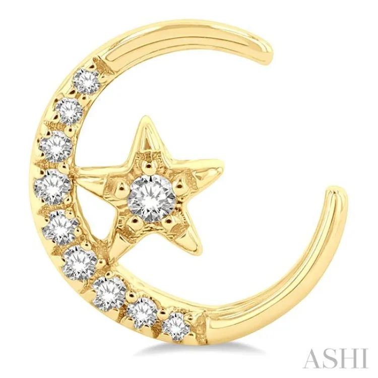 1/10 ctw Petite Islamic Symbol Crescent Moon and Star Round Cut Diamond Fashion Stud Earring in 10K Yellow Gold