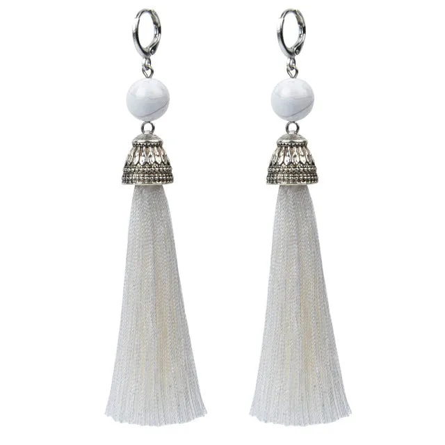 19 Styles Silk Boho Long Tassel Earrings Tiger Eye Lava Natural Stone Earrings Bohemian Women Dangle Earrings Gifts Jewelry