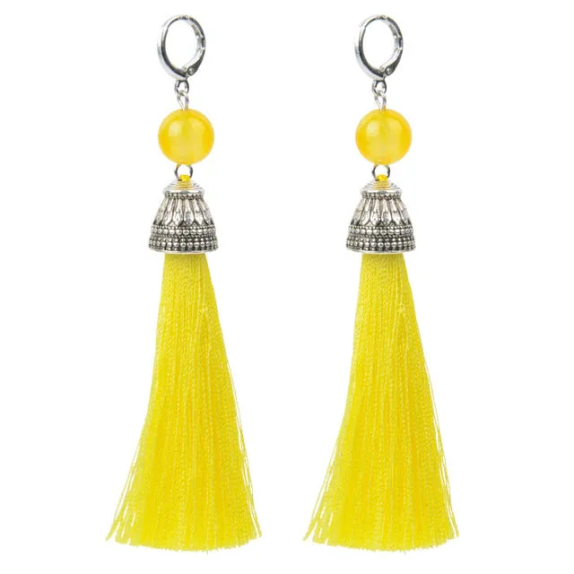 19 Styles Silk Boho Long Tassel Earrings Tiger Eye Lava Natural Stone Earrings Bohemian Women Dangle Earrings Gifts Jewelry