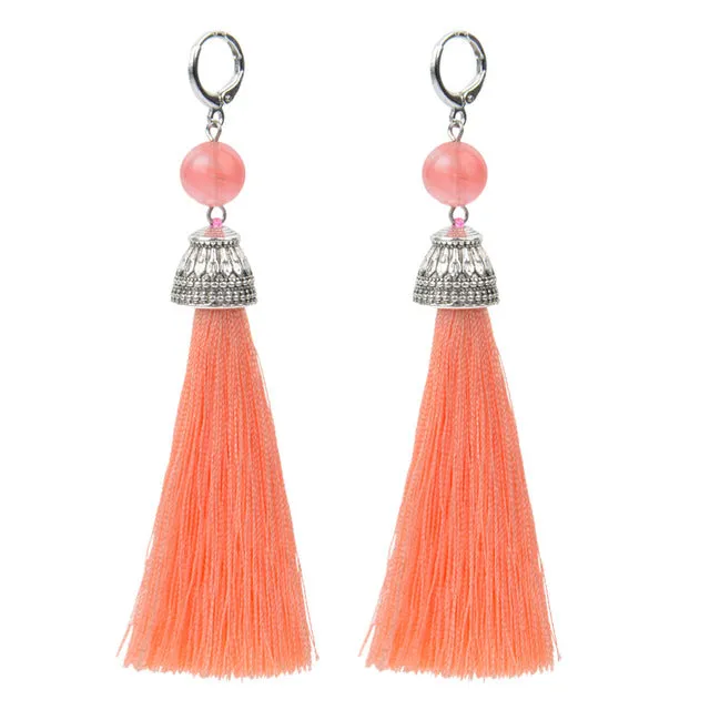 19 Styles Silk Boho Long Tassel Earrings Tiger Eye Lava Natural Stone Earrings Bohemian Women Dangle Earrings Gifts Jewelry