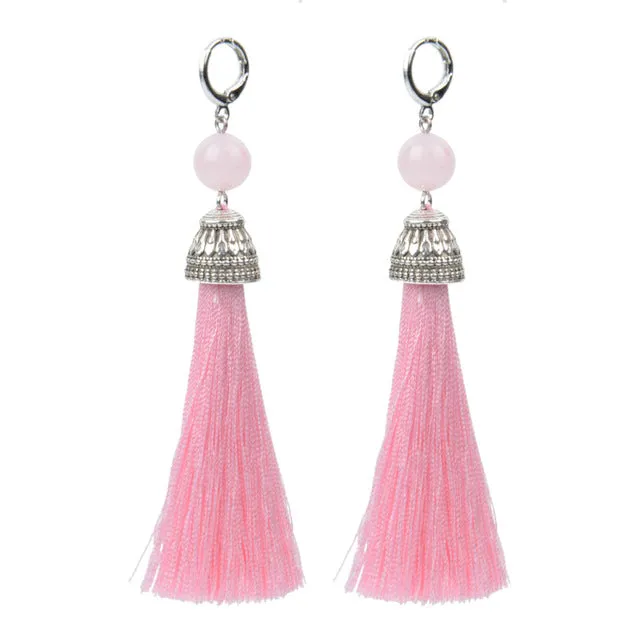 19 Styles Silk Boho Long Tassel Earrings Tiger Eye Lava Natural Stone Earrings Bohemian Women Dangle Earrings Gifts Jewelry