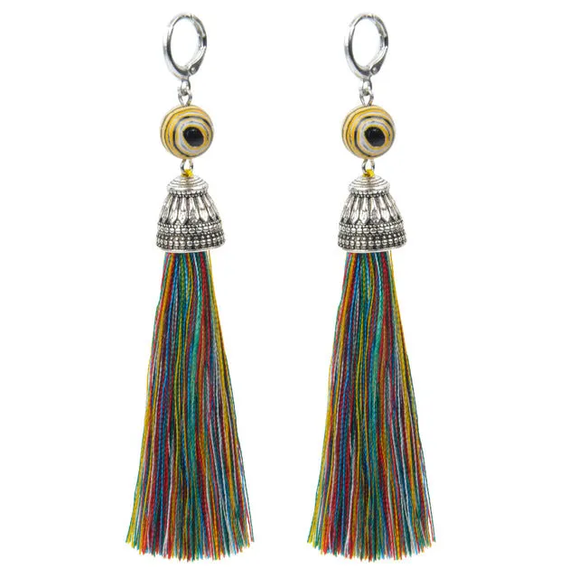 19 Styles Silk Boho Long Tassel Earrings Tiger Eye Lava Natural Stone Earrings Bohemian Women Dangle Earrings Gifts Jewelry