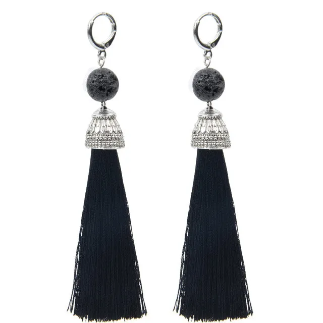 19 Styles Silk Boho Long Tassel Earrings Tiger Eye Lava Natural Stone Earrings Bohemian Women Dangle Earrings Gifts Jewelry