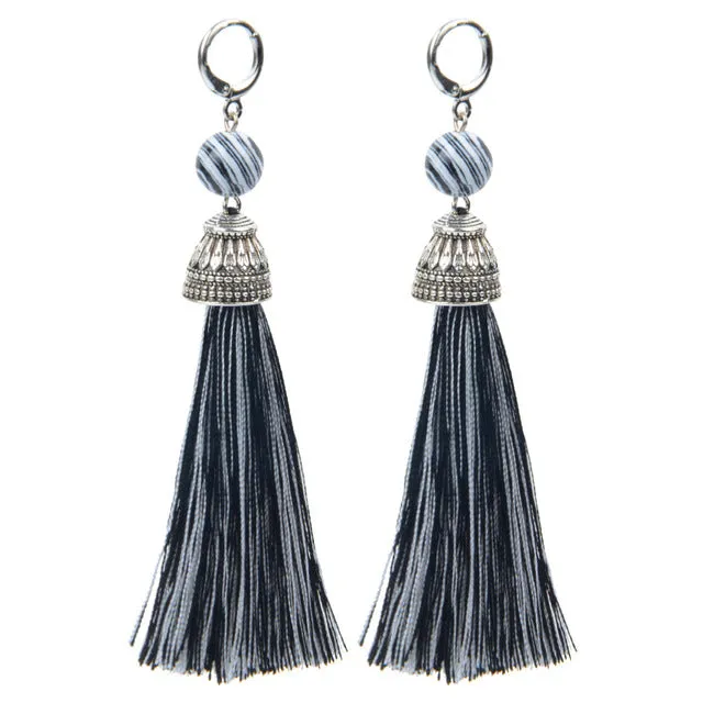 19 Styles Silk Boho Long Tassel Earrings Tiger Eye Lava Natural Stone Earrings Bohemian Women Dangle Earrings Gifts Jewelry