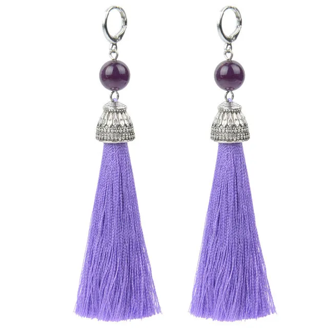19 Styles Silk Boho Long Tassel Earrings Tiger Eye Lava Natural Stone Earrings Bohemian Women Dangle Earrings Gifts Jewelry