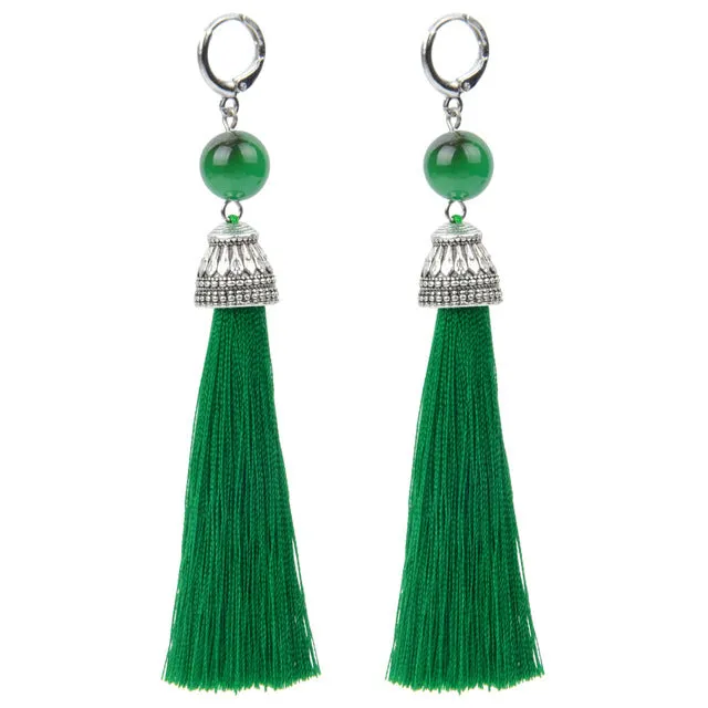 19 Styles Silk Boho Long Tassel Earrings Tiger Eye Lava Natural Stone Earrings Bohemian Women Dangle Earrings Gifts Jewelry