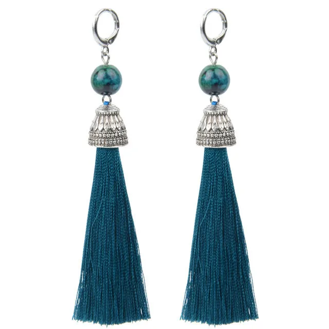 19 Styles Silk Boho Long Tassel Earrings Tiger Eye Lava Natural Stone Earrings Bohemian Women Dangle Earrings Gifts Jewelry