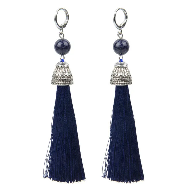 19 Styles Silk Boho Long Tassel Earrings Tiger Eye Lava Natural Stone Earrings Bohemian Women Dangle Earrings Gifts Jewelry