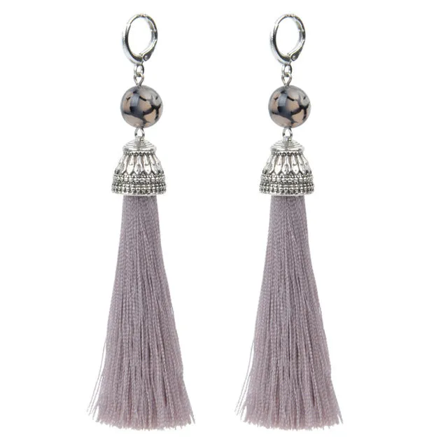 19 Styles Silk Boho Long Tassel Earrings Tiger Eye Lava Natural Stone Earrings Bohemian Women Dangle Earrings Gifts Jewelry