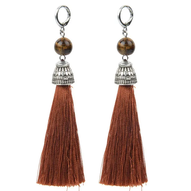 19 Styles Silk Boho Long Tassel Earrings Tiger Eye Lava Natural Stone Earrings Bohemian Women Dangle Earrings Gifts Jewelry