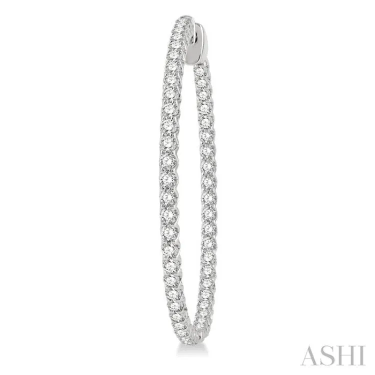 3 ctw Round Cut Diamond In & Out 1 1/2 Inch Hoop Earrings in 14K White Gold