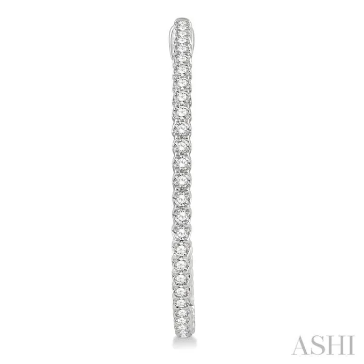 3 ctw Round Cut Diamond In & Out 1 1/2 Inch Hoop Earrings in 14K White Gold
