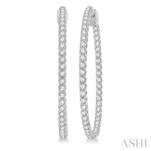 3 ctw Round Cut Diamond In & Out 1 1/2 Inch Hoop Earrings in 14K White Gold