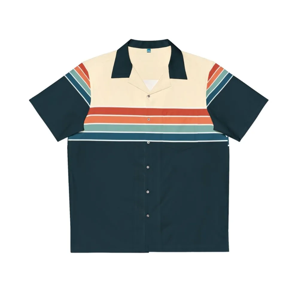70s Vintage Retro Striped Hawaiian Shirt with Abstract Pattern
