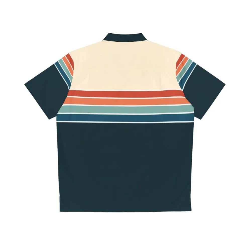 70s Vintage Retro Striped Hawaiian Shirt with Abstract Pattern