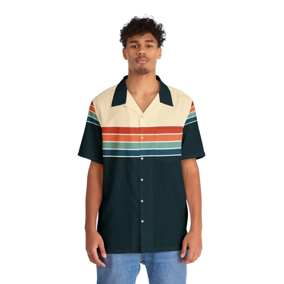 70s Vintage Retro Striped Hawaiian Shirt with Abstract Pattern