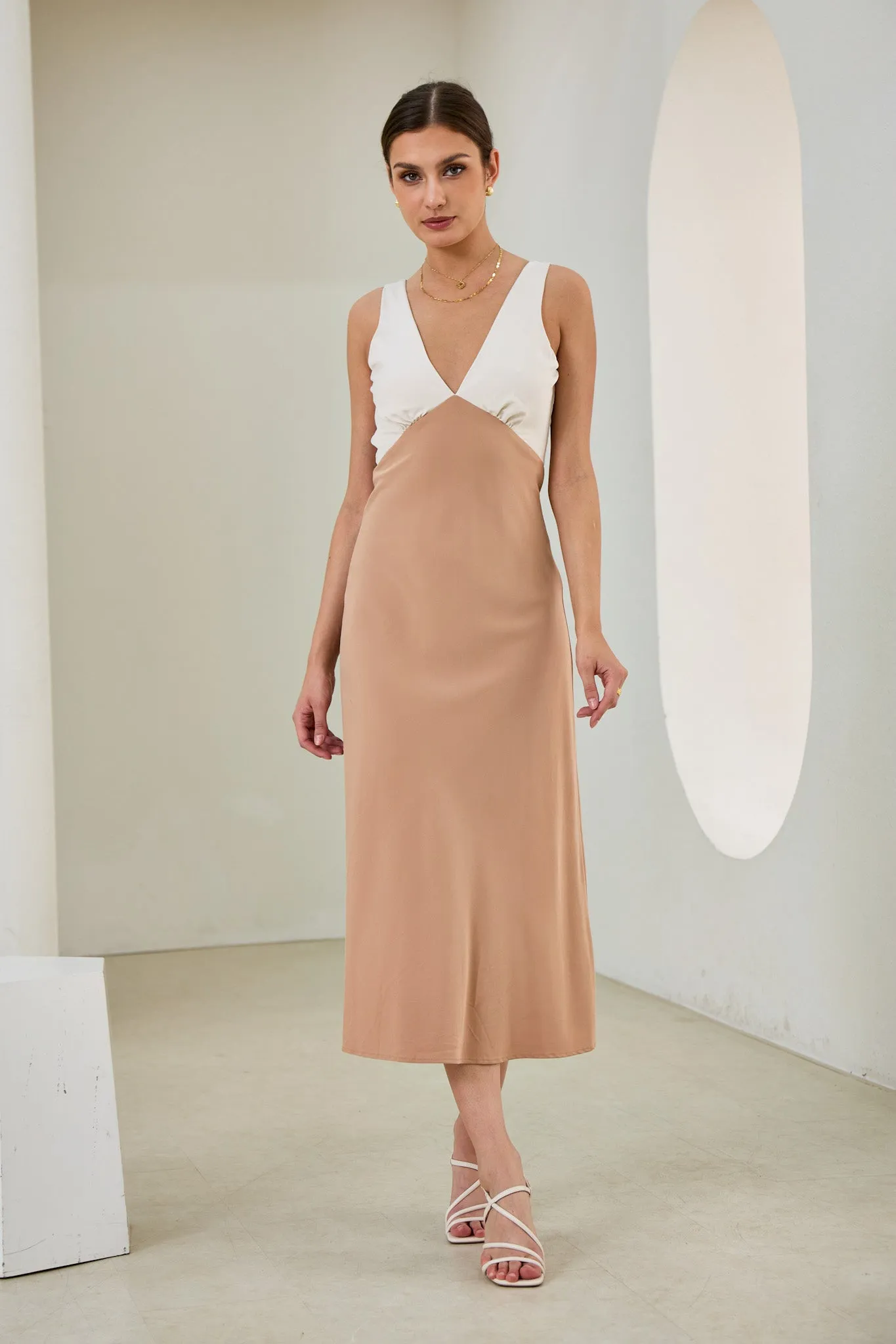 Aeisha Beige Cupro Bias Midi Dress