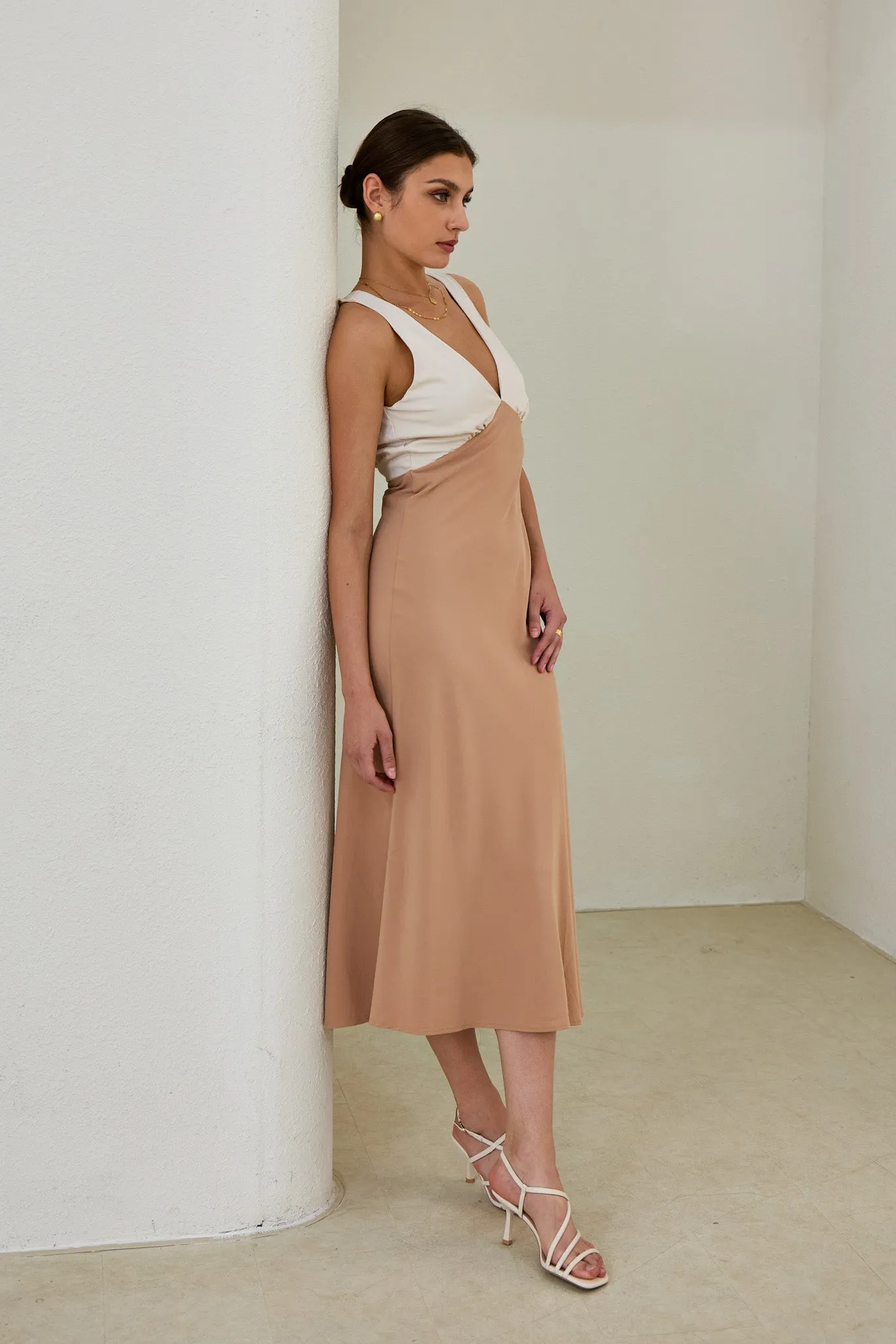 Aeisha Beige Cupro Bias Midi Dress