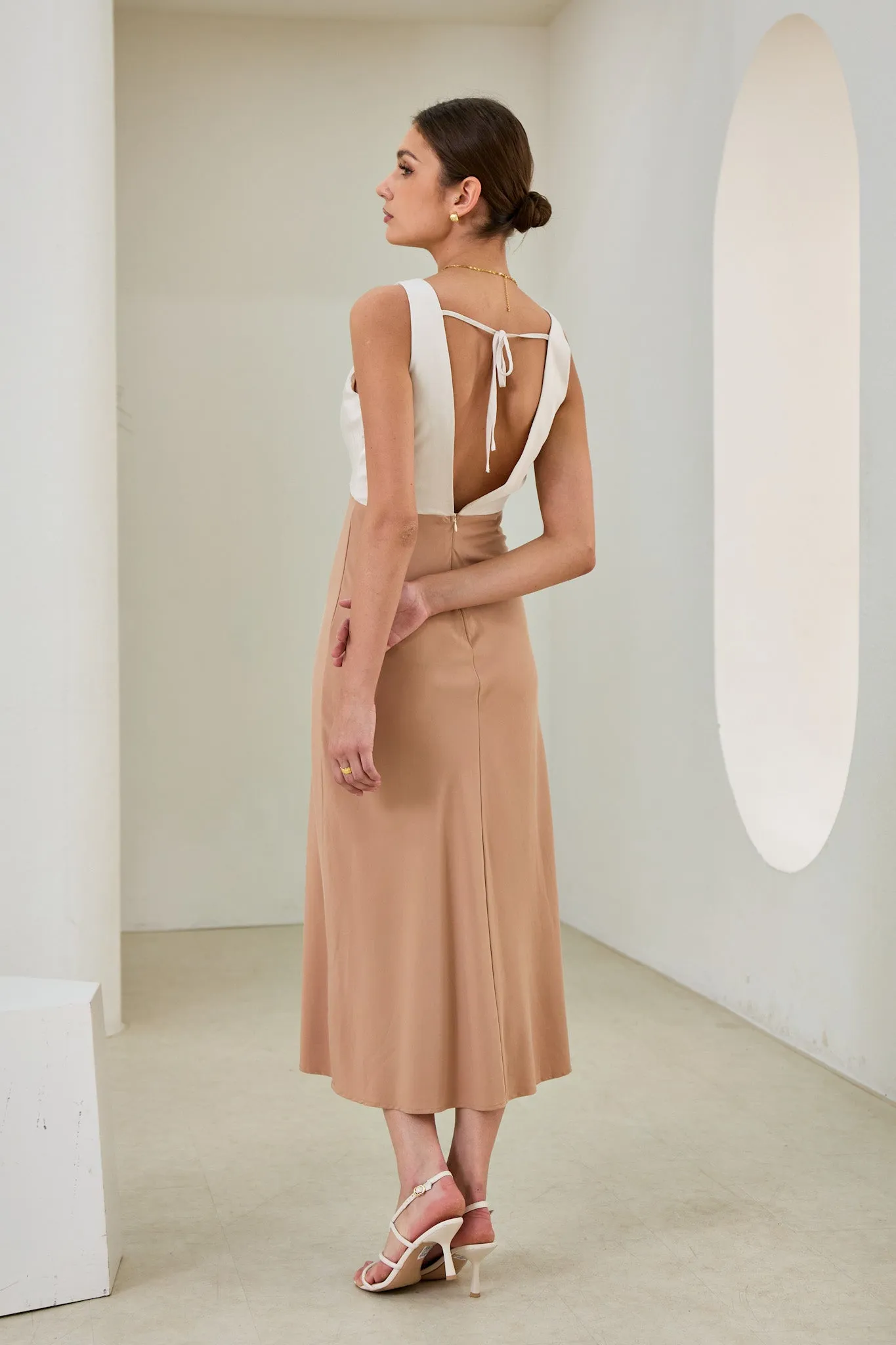 Aeisha Beige Cupro Bias Midi Dress