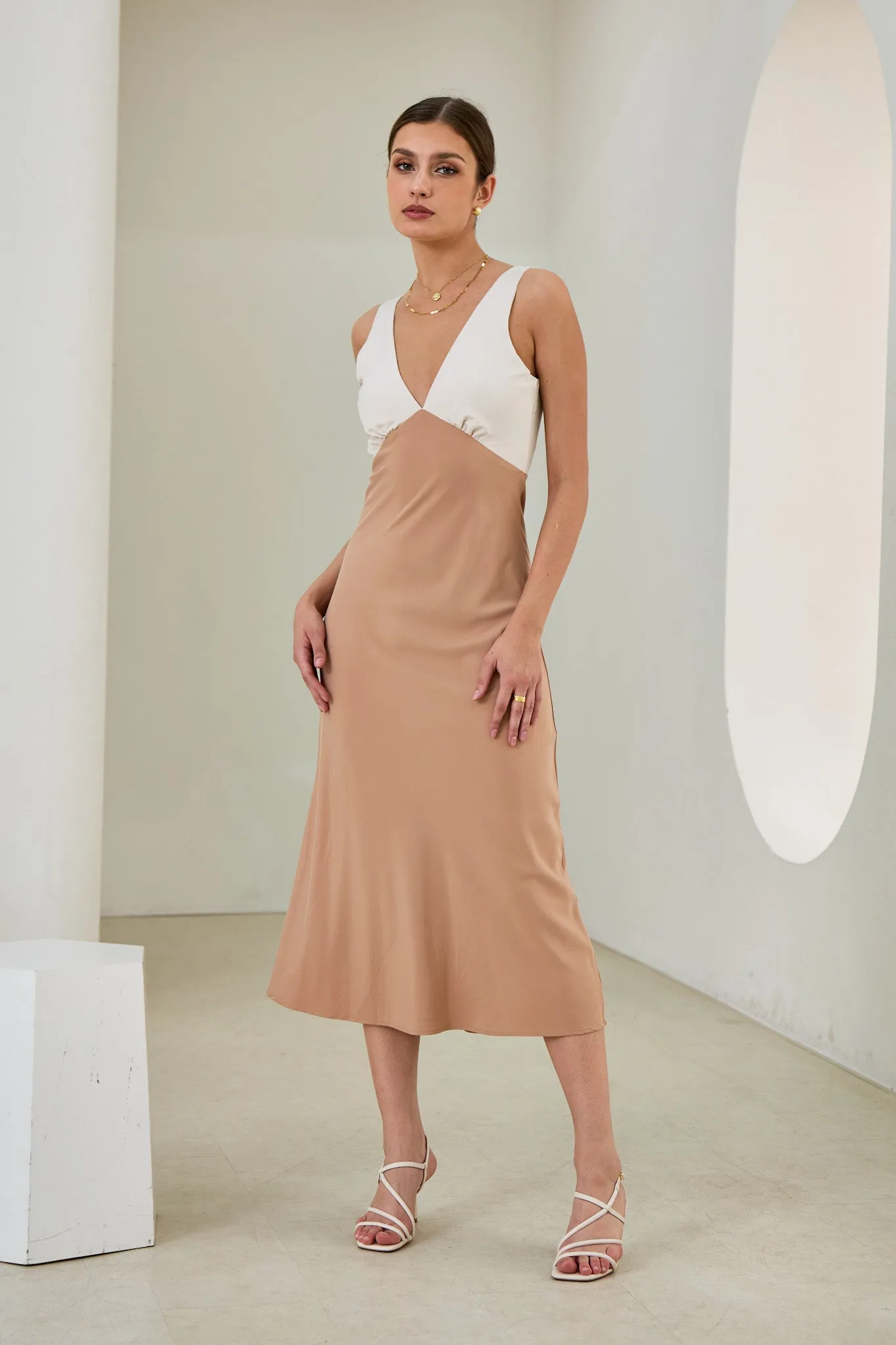 Aeisha Beige Cupro Bias Midi Dress