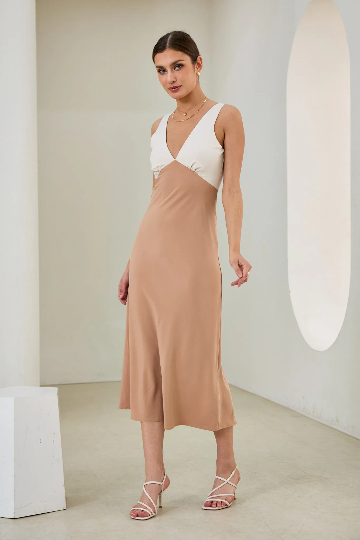 Aeisha Beige Cupro Bias Midi Dress