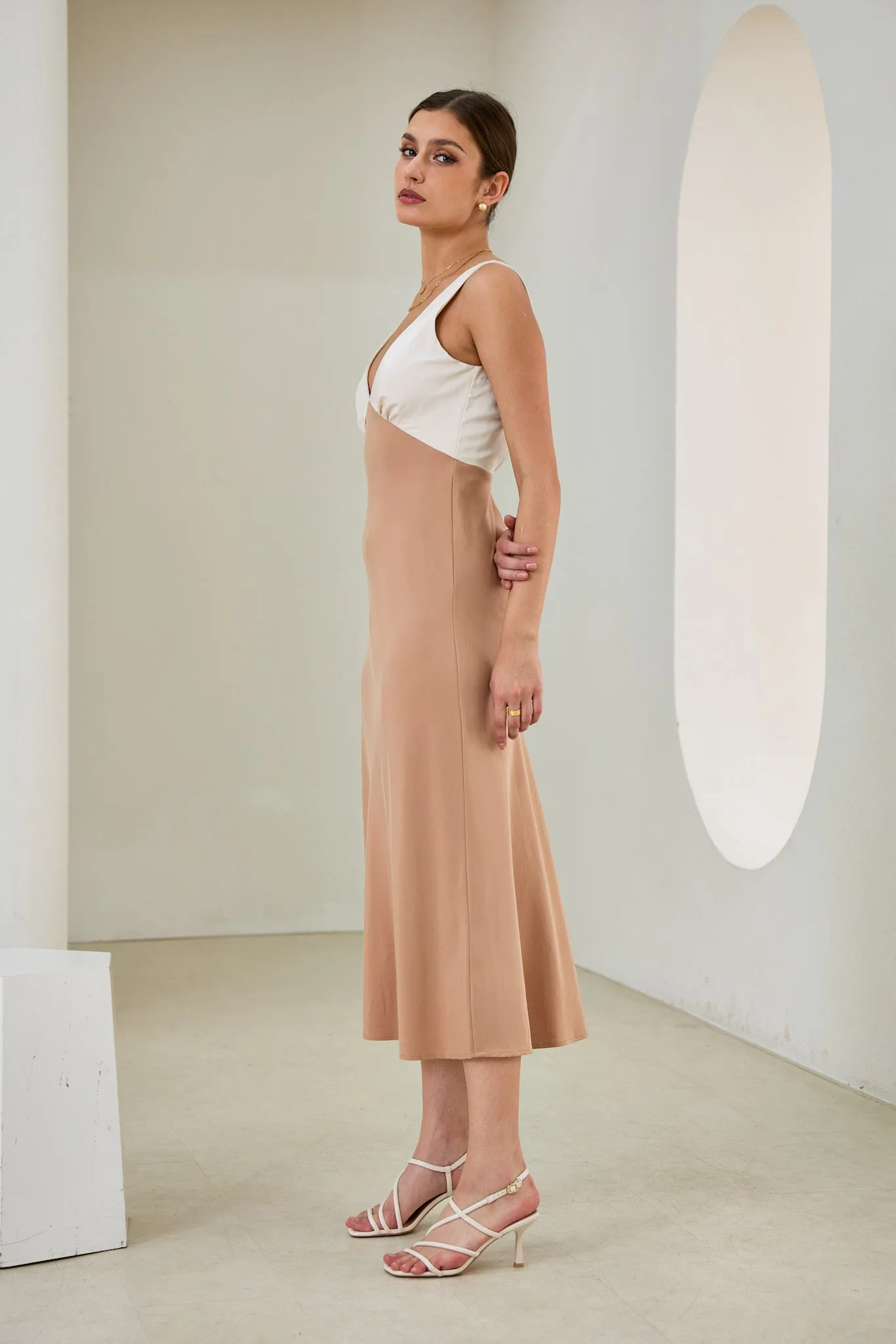 Aeisha Beige Cupro Bias Midi Dress