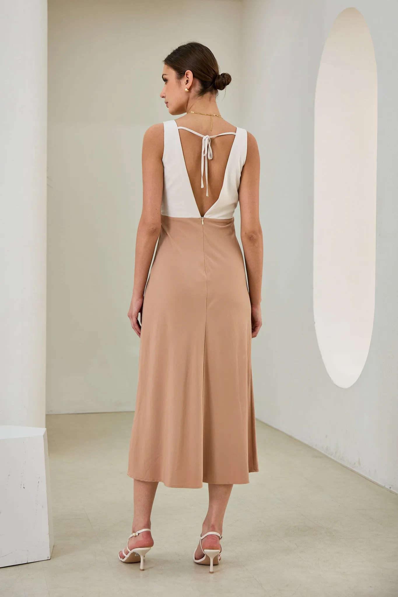 Aeisha Beige Cupro Bias Midi Dress