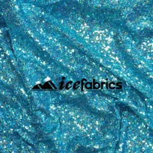 All Over Aqua Blue Mesh Glitz Mini Sequins Fabric