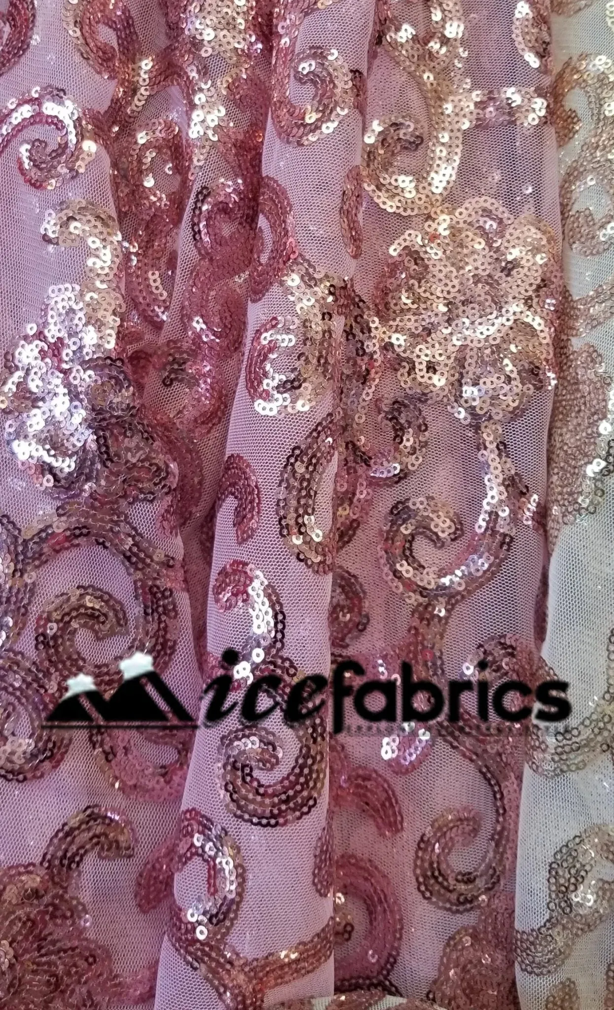 All Over Burgundy Mesh Glitz Mini Sequins Fabric