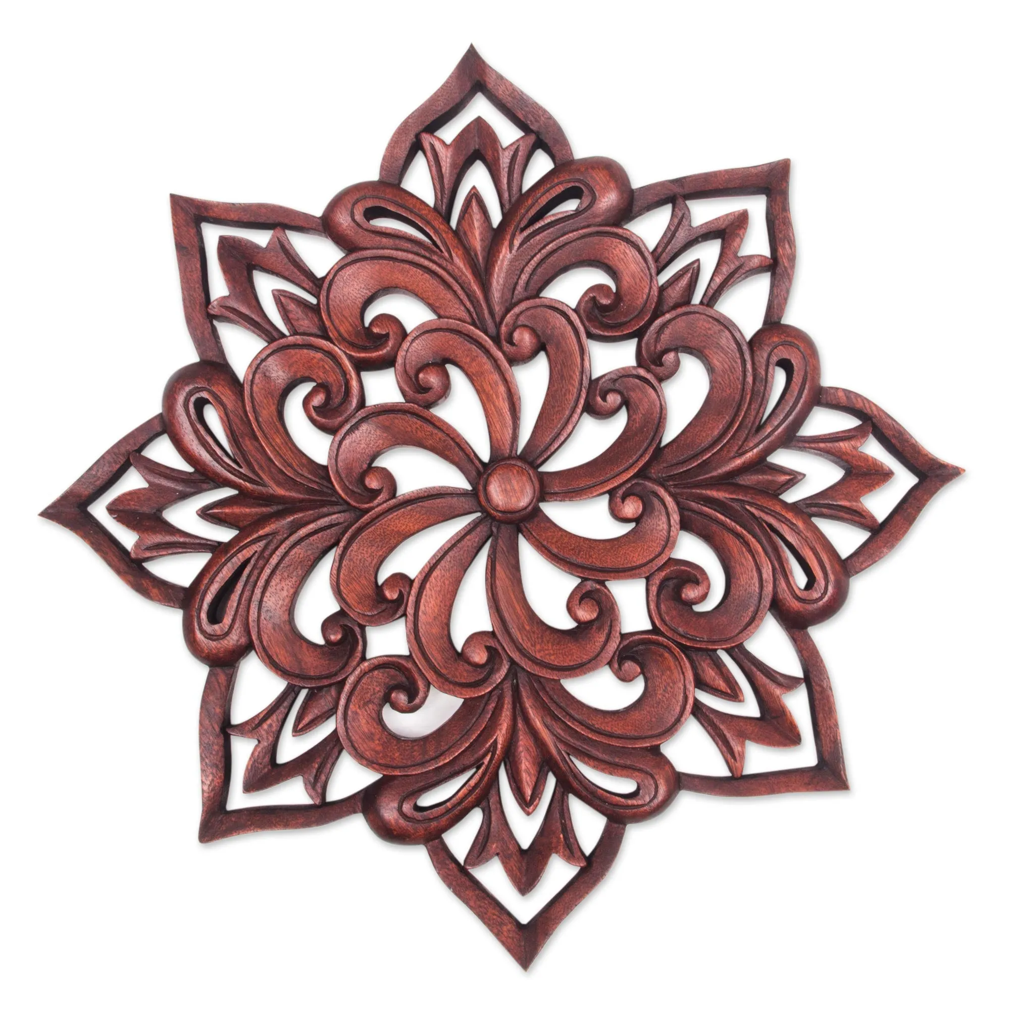 Balinese Spiral Flower Hand Carved Floral Wood Wall Relief from Indonesia