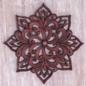 Balinese Spiral Flower Hand Carved Floral Wood Wall Relief from Indonesia