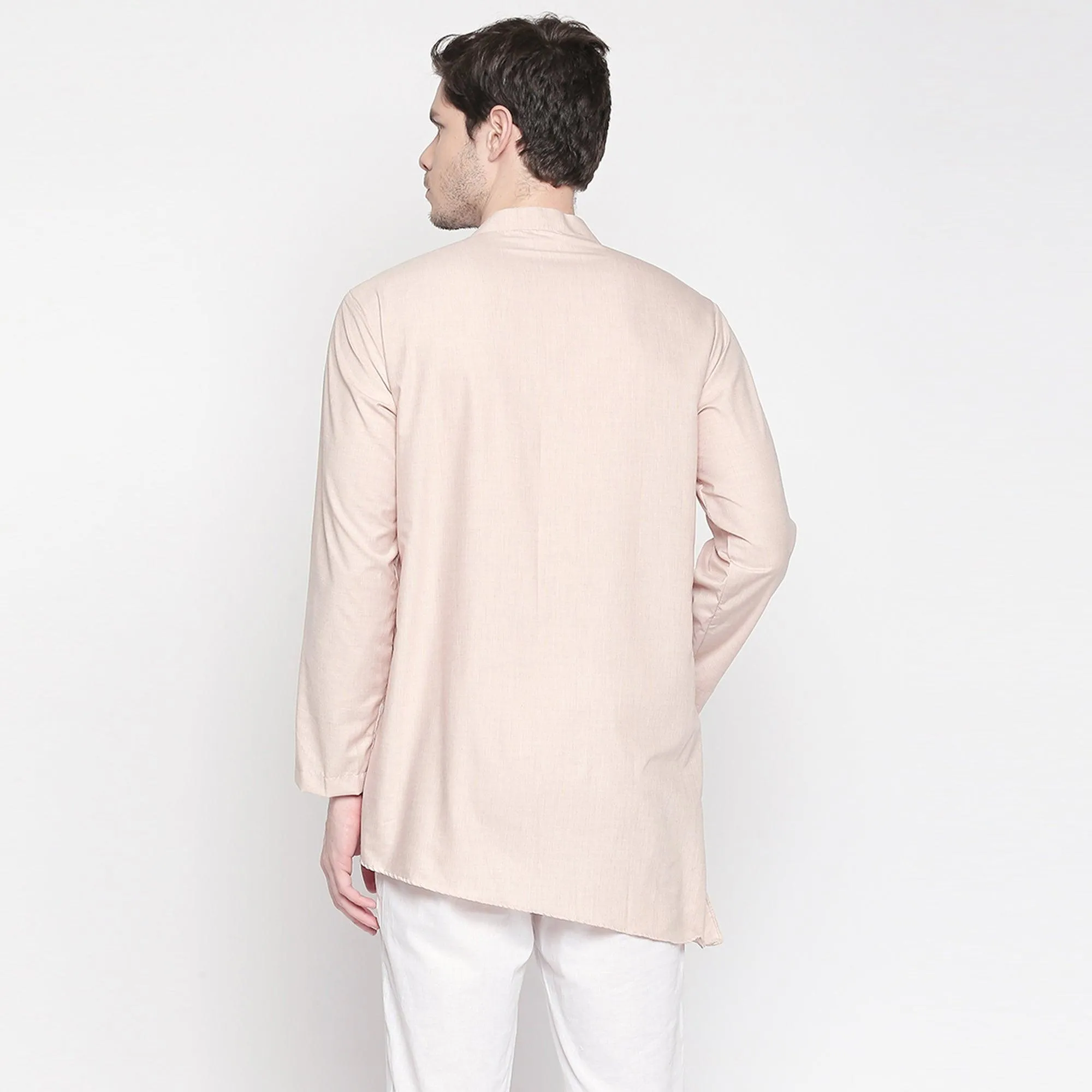 Beige Solid Pure Cotton Kurta With Asymmetric Hem