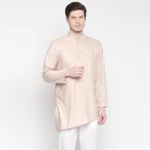 Beige Solid Pure Cotton Kurta With Asymmetric Hem