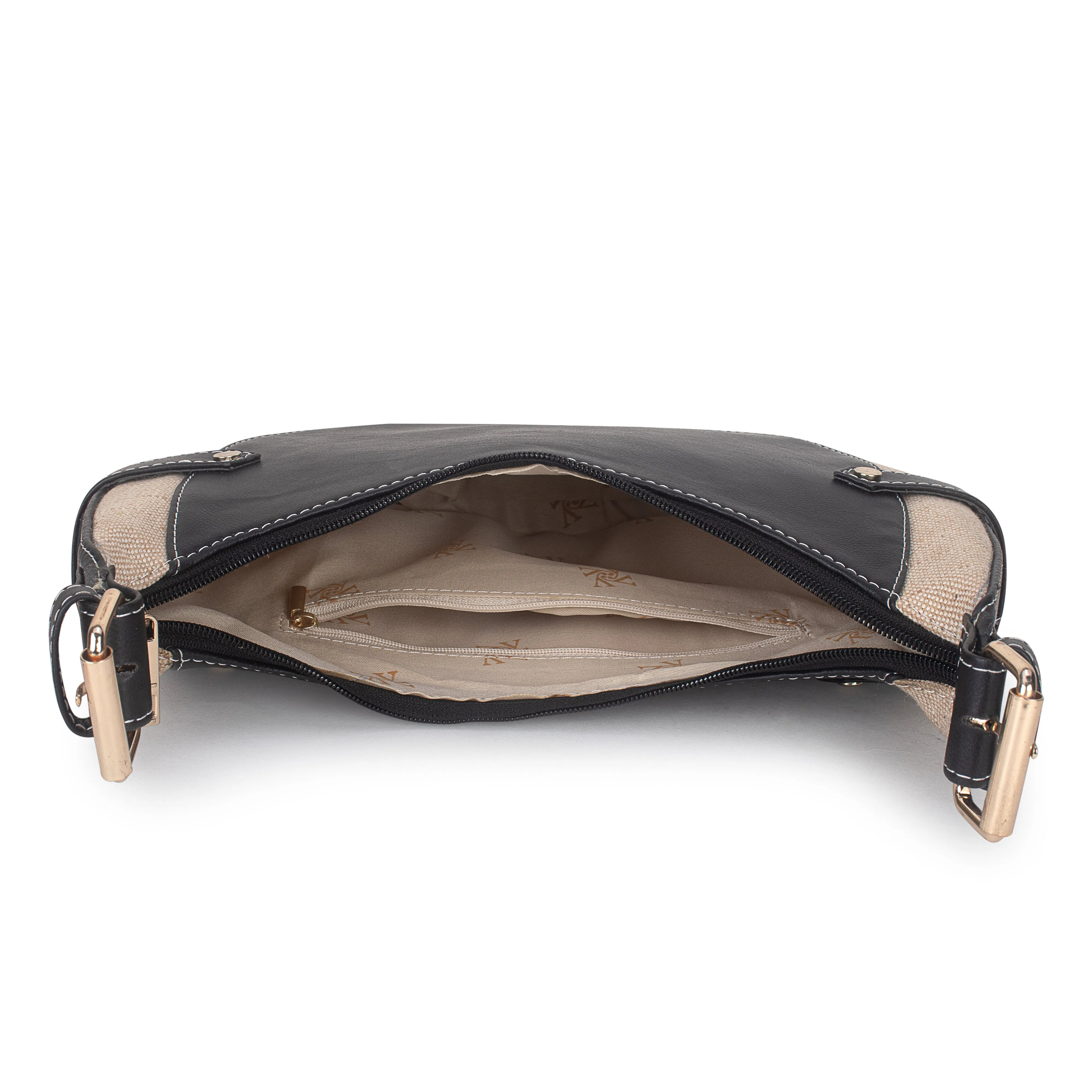 Black Beige Baguette Hand Bag