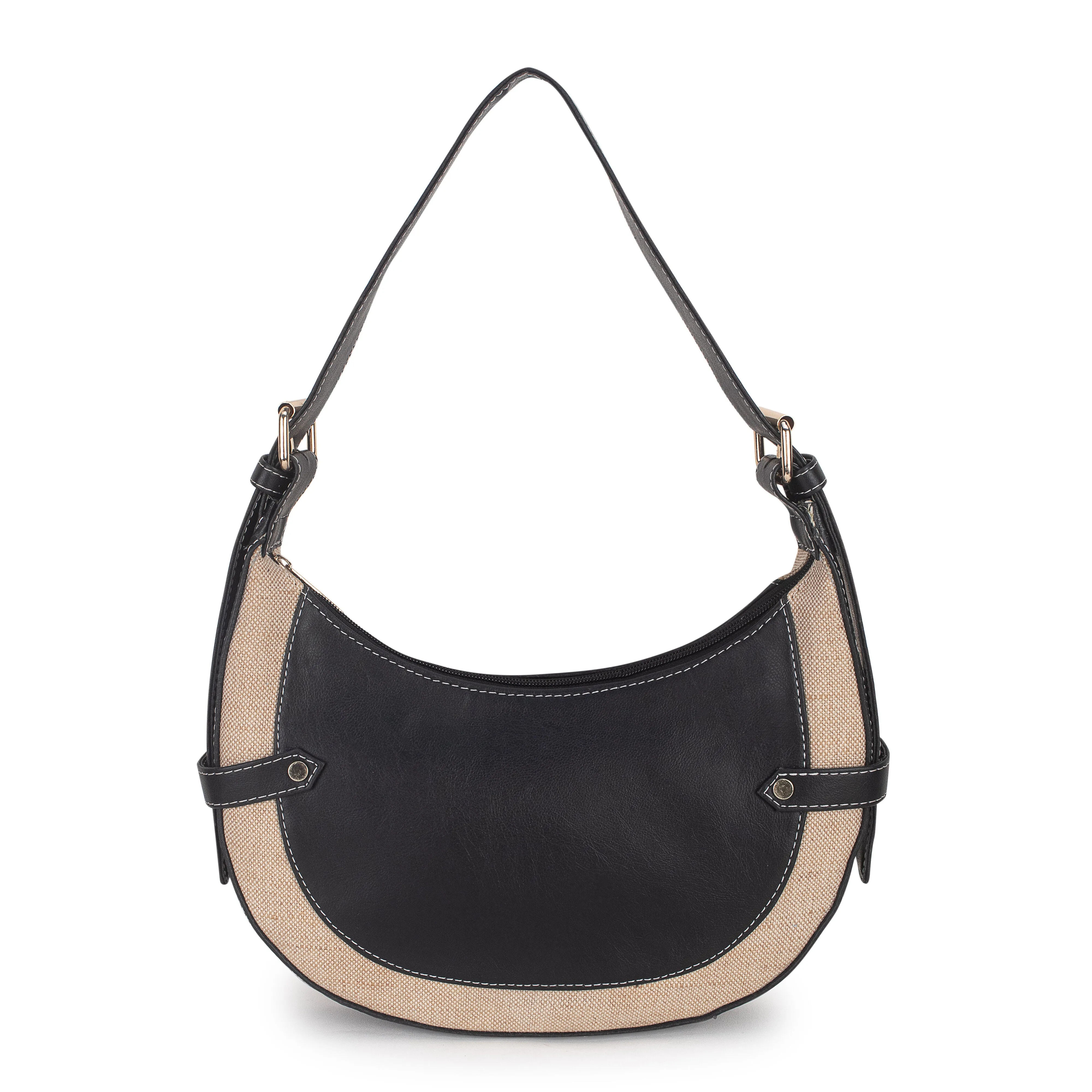 Black Beige Baguette Hand Bag
