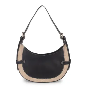 Black Beige Baguette Hand Bag
