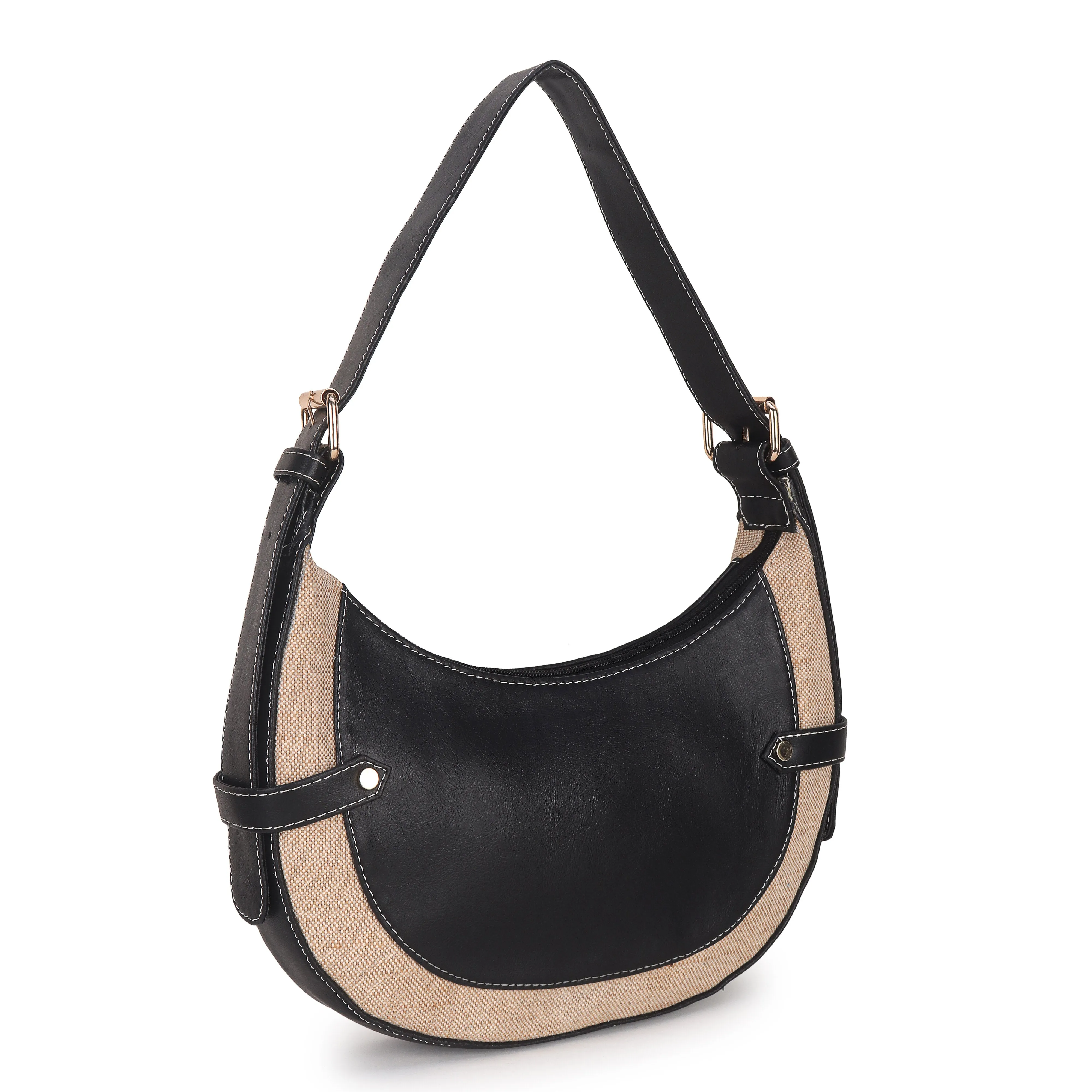 Black Beige Baguette Hand Bag