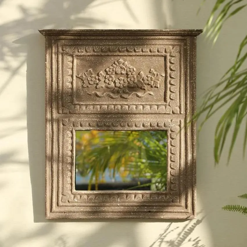 Brown Distress Finish French Style MDF Mirror | 24 x 19.5 inches