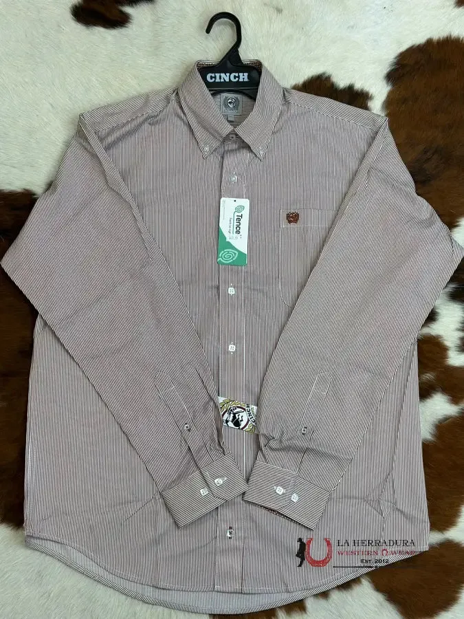 Cinch Brown Striped Long Sleeve Button Up