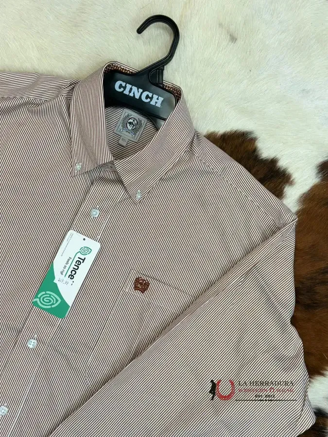 Cinch Brown Striped Long Sleeve Button Up