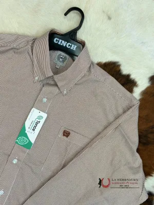 Cinch Brown Striped Long Sleeve Button Up