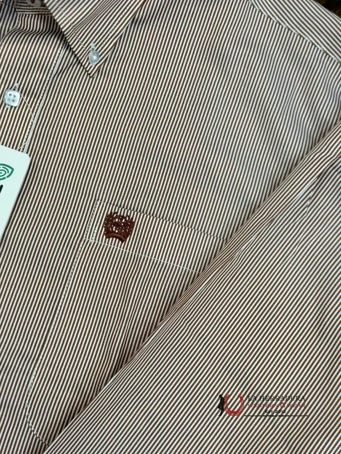 Cinch Brown Striped Long Sleeve Button Up