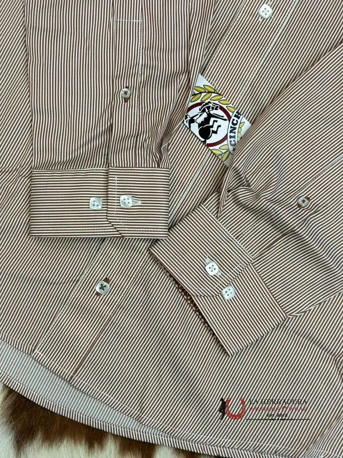 Cinch Brown Striped Long Sleeve Button Up
