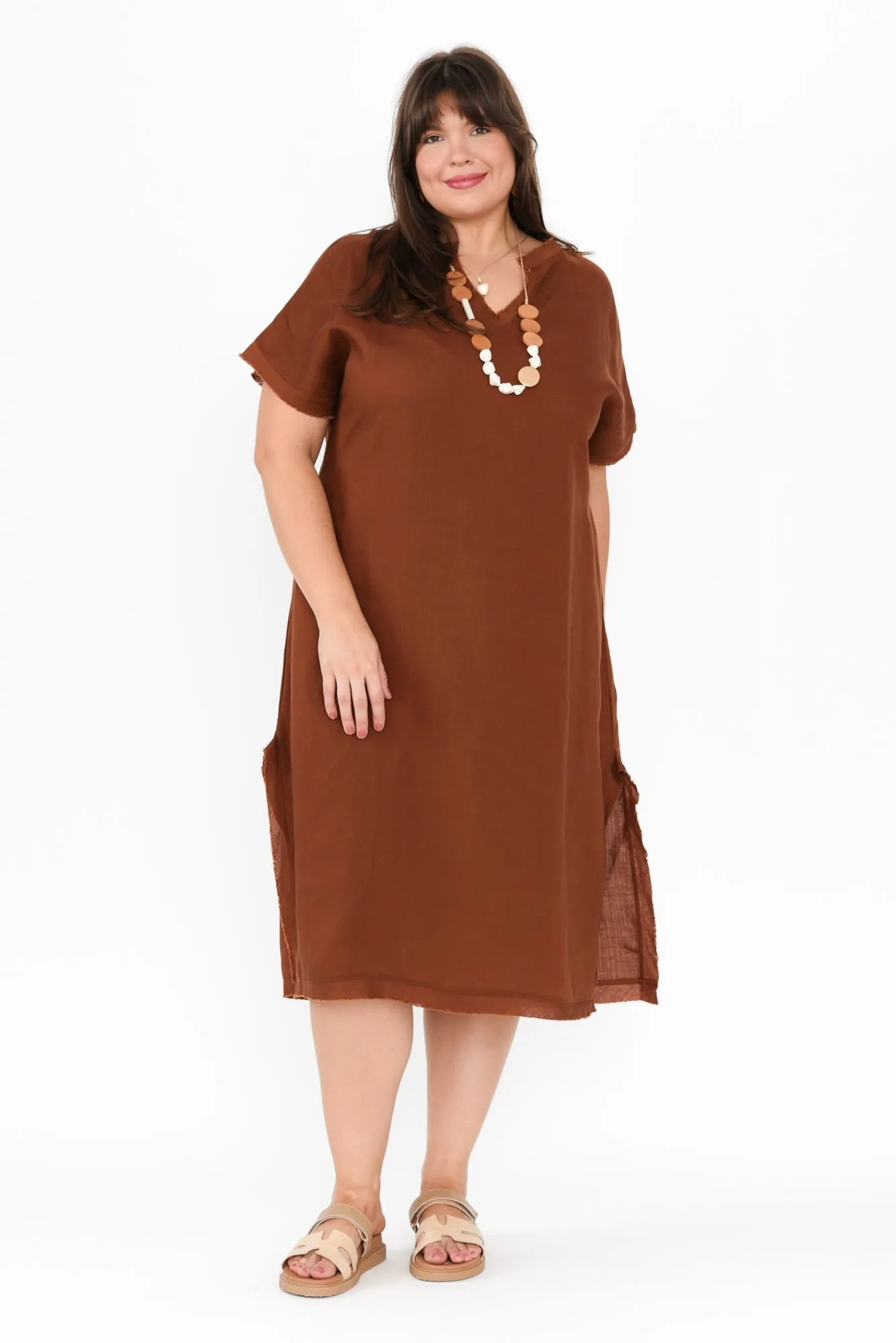 Darlene Brown Linen Blend Dress
