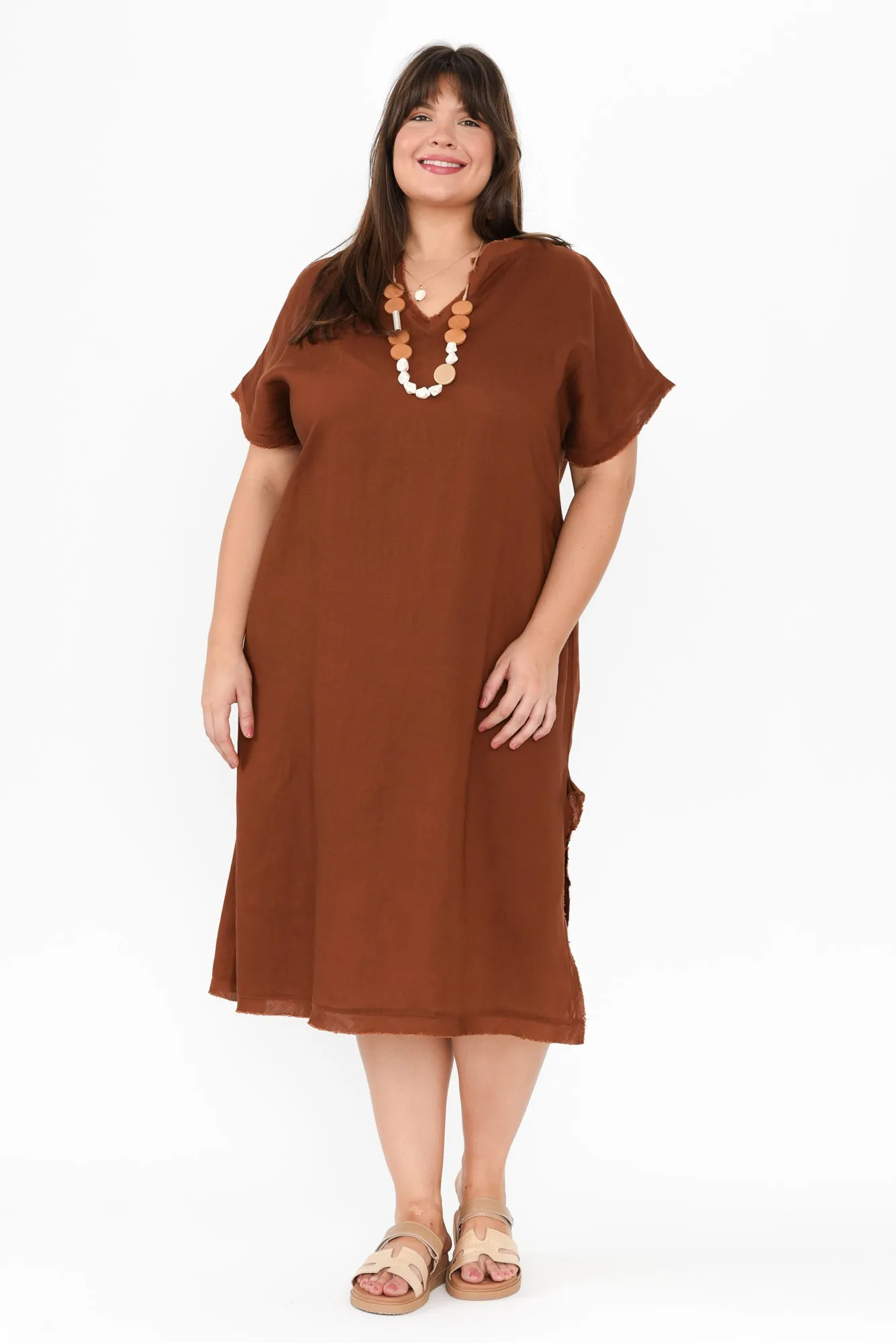 Darlene Brown Linen Blend Dress