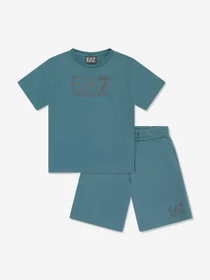EA7 Emporio Armani Boys Logo Short Set in Blue