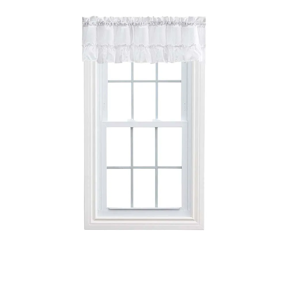 Ellis Stacey 1.5" Rod Pocket High Quality Fabric Solid Color Window Ruffled Filler Valance 54"x13" White