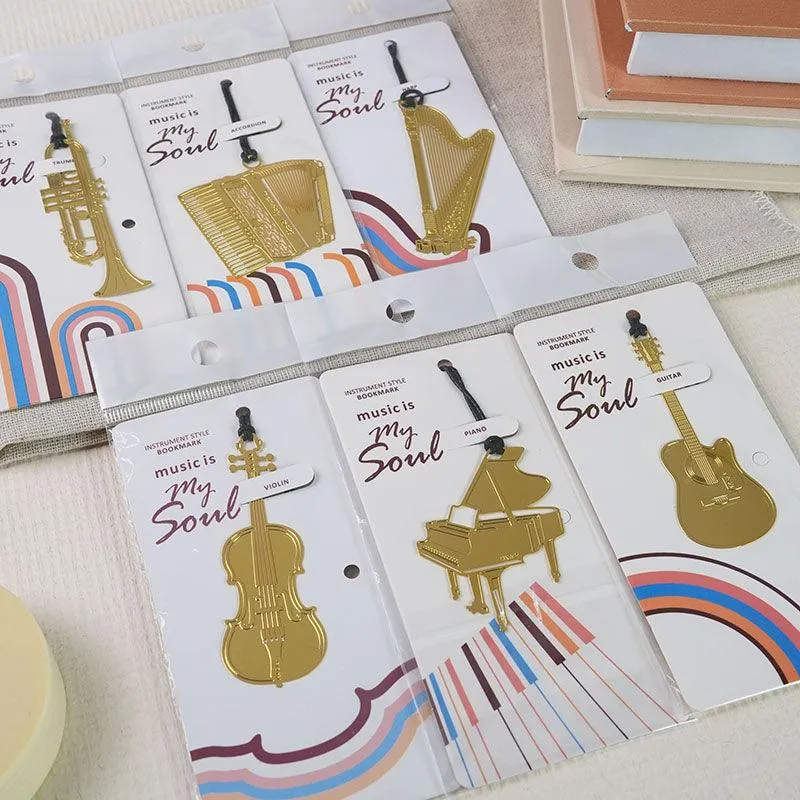 Exquisite Musical Instrument Metal Mini Bookmark Creative Simple Bookmark Literary and Music Bookmark 6 Musical Instrument Styles Essential for Reading NP-H7TAQG-071