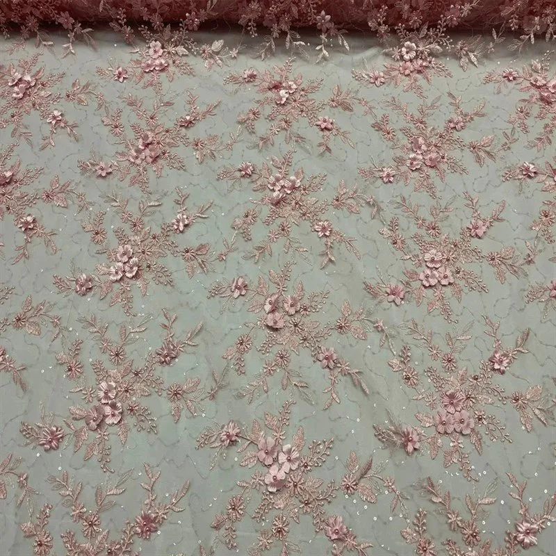 Fashion 3D Flowers Floral Beaded Lace Fabric